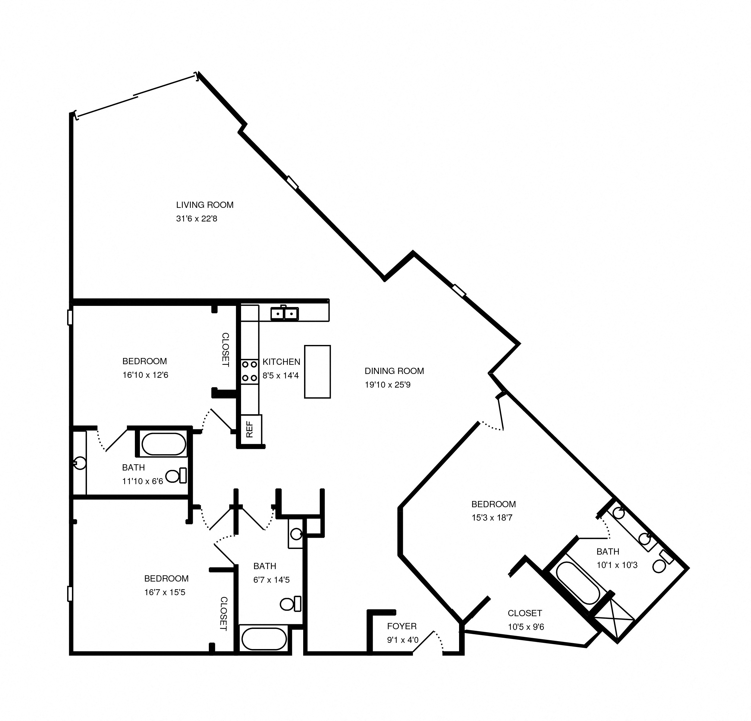 Bucktown Station 3 bedroom floorplan